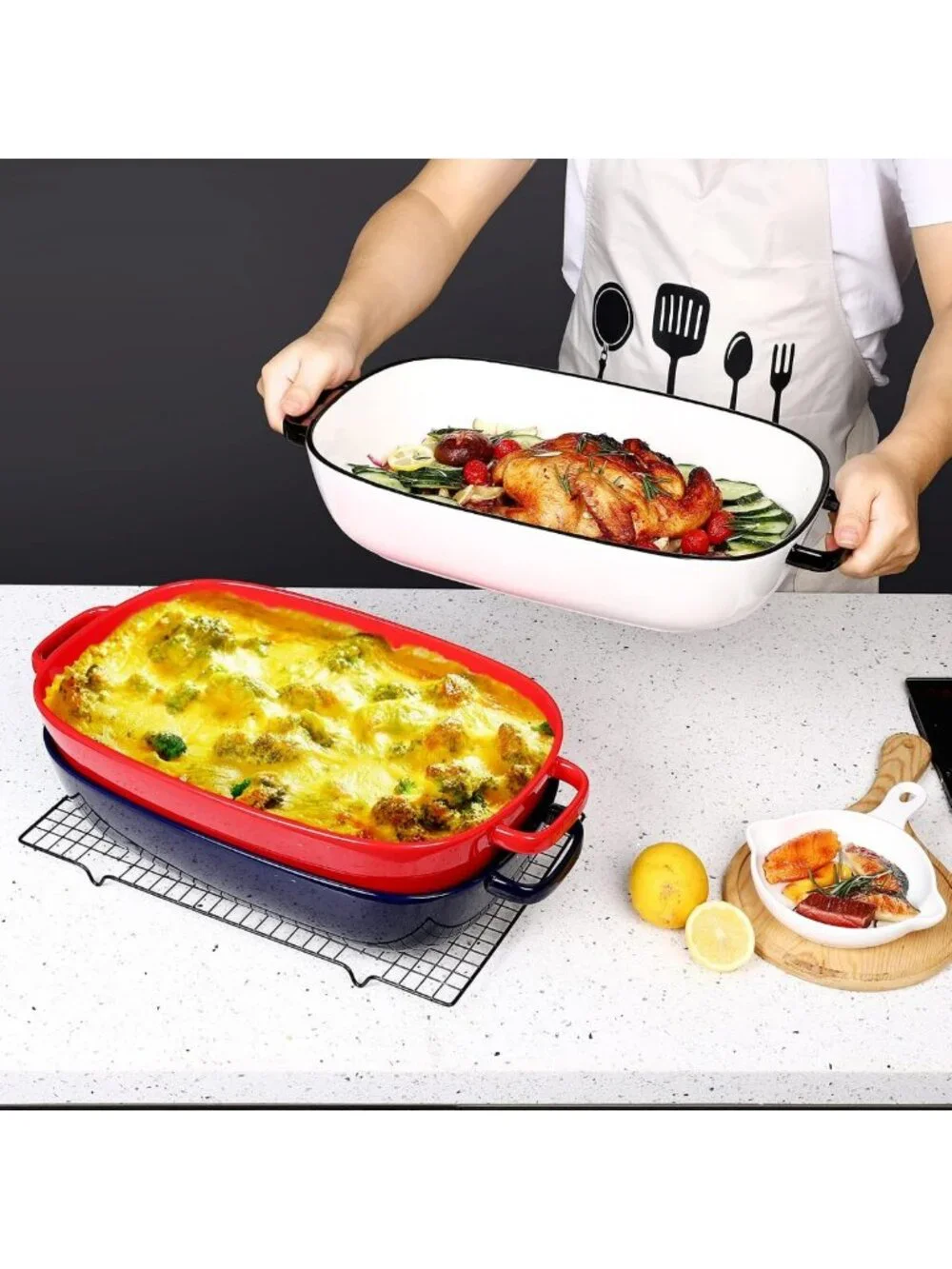 Large 6 Quart Ceramic Baking Dish - 16x11 Casserole Pan for Oven & Microwave